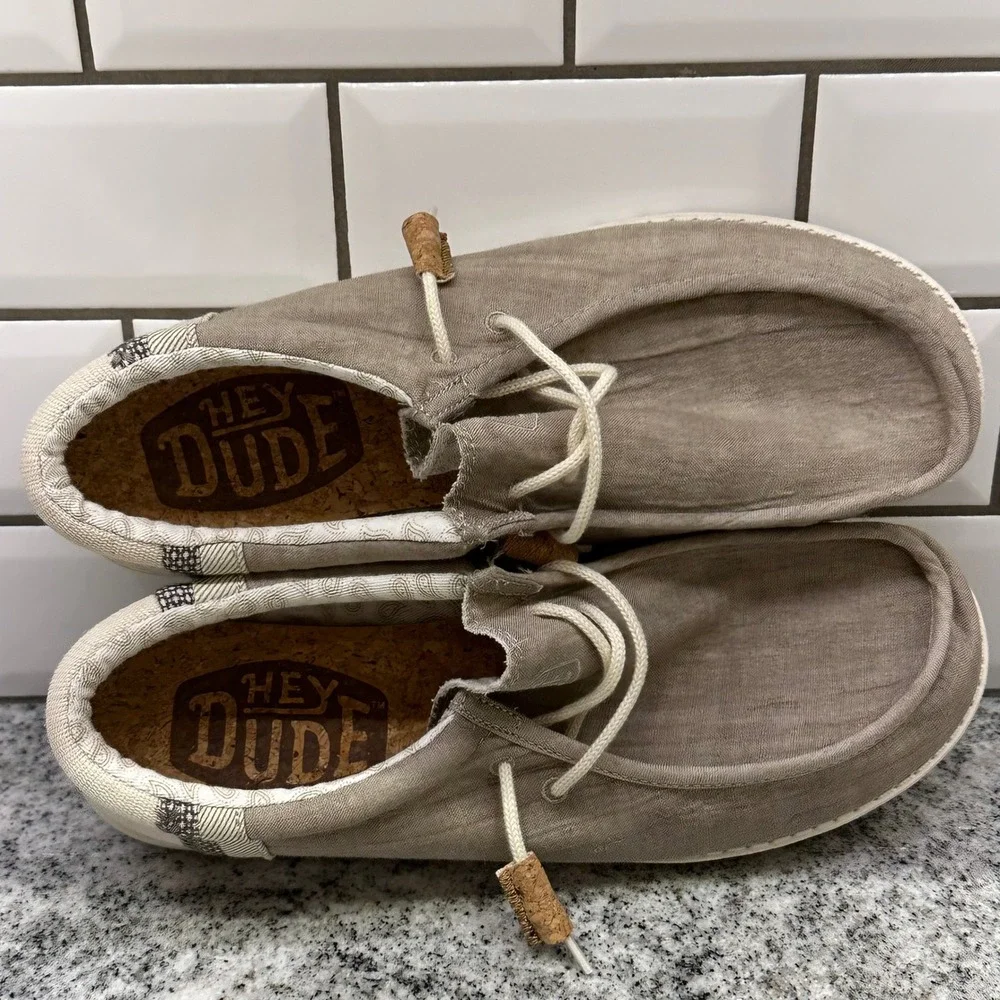 Hey Dude Mens 11 Wally Break Stitch Khaki Tan Slip On Loafer Casual Comfort Boho